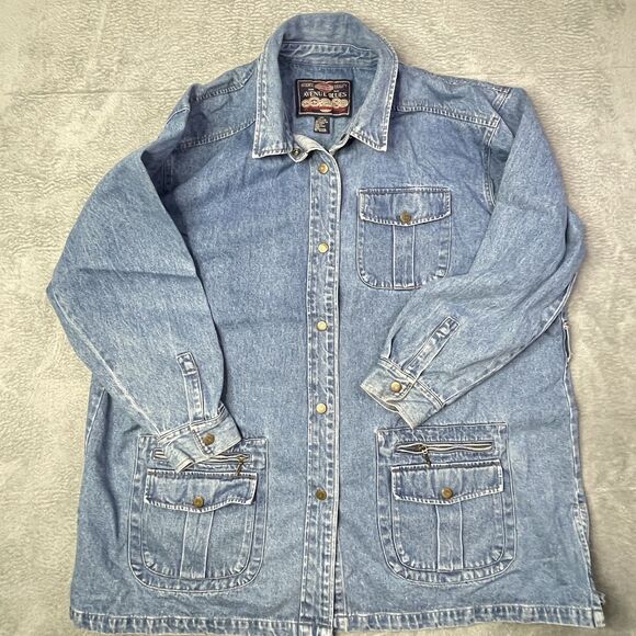 VTG Avenue Blues Shacket Jacket Womens 26/28 Blue Denim Barn Coat Light Wash 90s - Picture 2 of 12